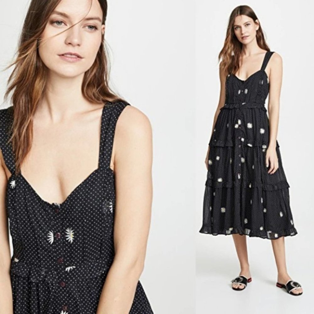 Free People Daisy Chain Embroidered Midi Dress M